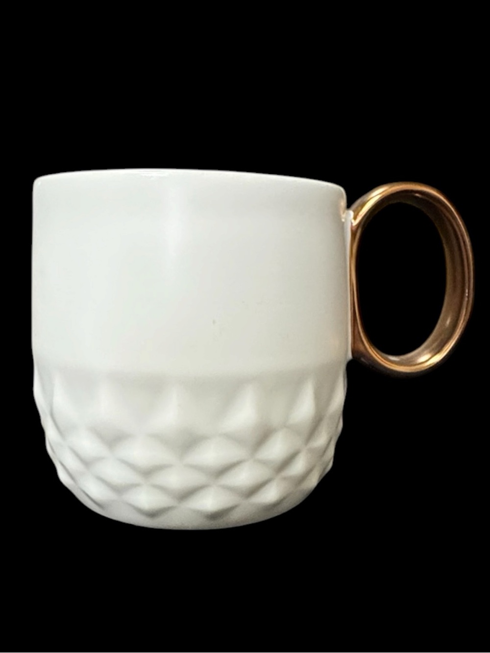 Starbucks White Ceramic Mug Diamond Hobnail Pattern & Metallic Bronze Handle